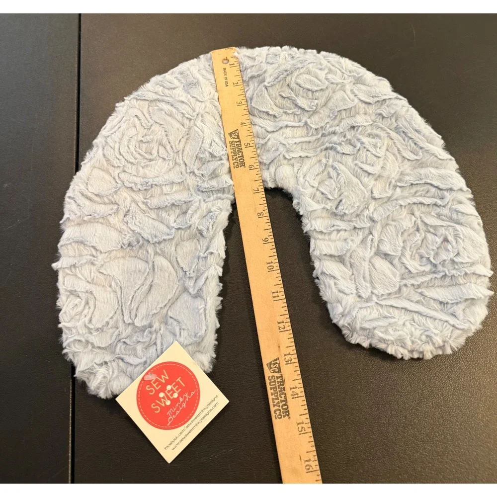 Sew Sweet Minky Designs Travel Neck Pillow Cover Light Blue Rosebud Plush NEW